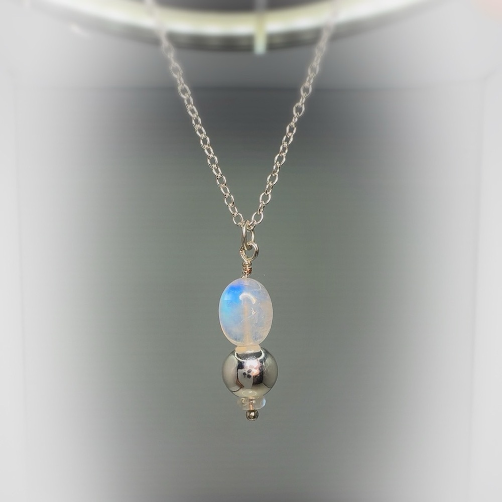 Hand Crafted Rainbow Moonstone and Sterling Silver Pendant Necklace!